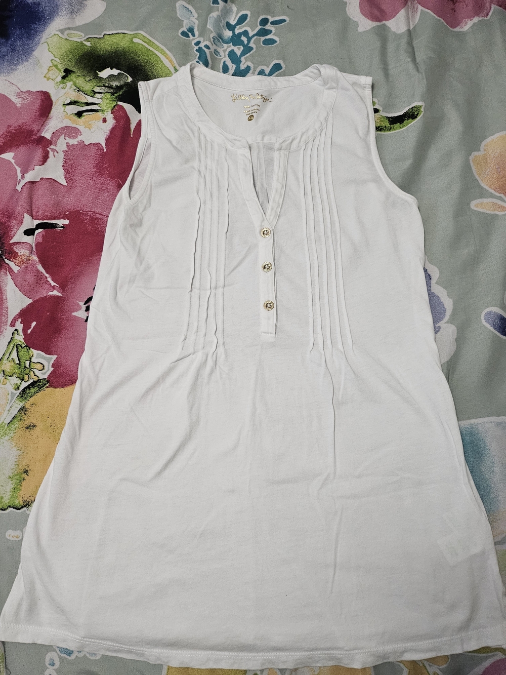 Lilly Pulitzer White Pintuck Sleeveless Henley